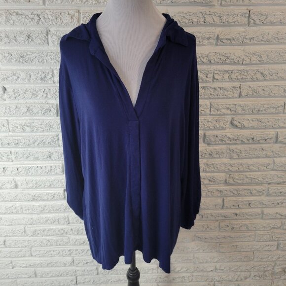 Fenn Wright Manson Womens Top 1X Plus Tunic Roll Tab Sleeve Soft BLU57E - Picture 1 of 9